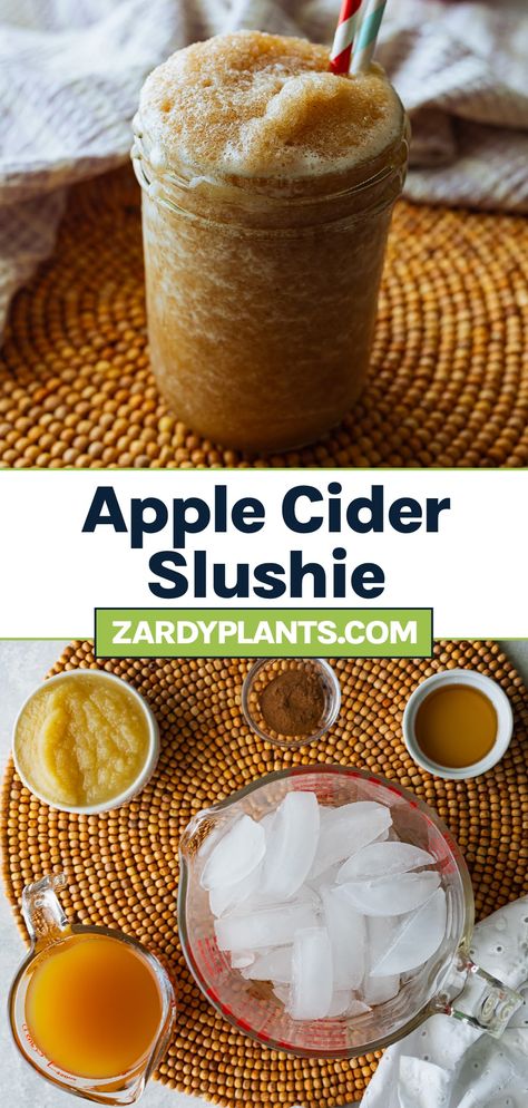 This Apple Cider Slushie is an amazing fall treat that is great way to cool off during the hotter parts of the early fall season. Apple Cider Slushy Recipe, Apple Cider Slushy, Apple Cider Slushies Recipe, Apple Cider Drinks Nonalcoholic, Apple Cider Slushies, Apple Cider Drink, Slushie Recipe, Recipes Drinks, Apple Cider Caramels