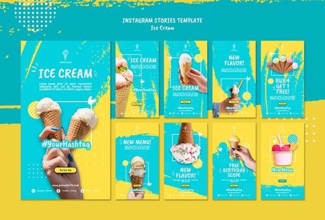 Kids Social Media, Ice Cream Poster, Mood Board Template, Ice Cream Theme, Instagram Template Design, Instagram Story Template, Story Template, Post Templates, Business Template