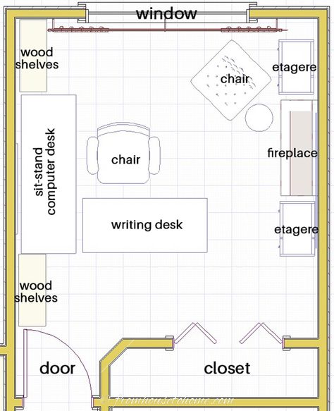 Office Functional Layout, Two Screen Desk Home Office, Functional Home Office Layout, Office Layout With Standing Desk, At Home Office Layout, Angled Desk Office Layout, 10 X 12 Office Layout, Small Rectangle Office Layout Ideas, Home Office Layout L Shaped Desk