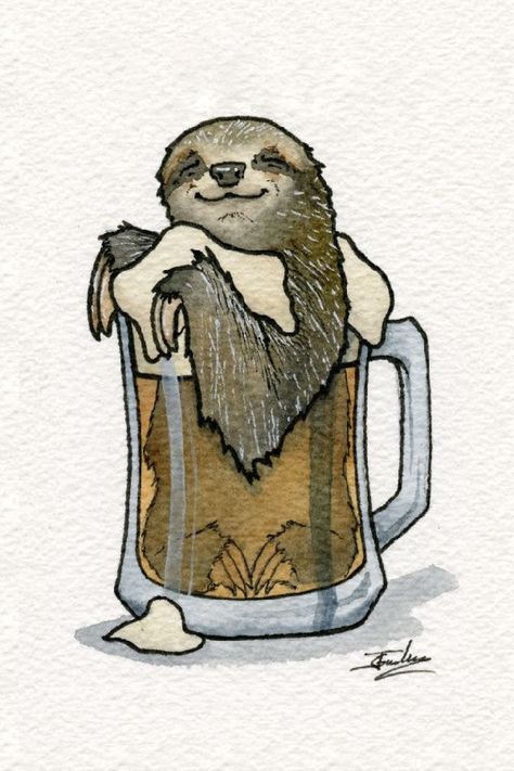 Sleepy Sloth Cask Ale. Drawings of Surreal Drinking Visions of Animals. By Jon Guerdrum. Sloth Drawing, Watercolor Paintings Of Animals, Sloth Art, Výtvarné Reference, A Sloth, Kunst Inspiration, Cute Sloth, Arte Inspo, Fete Anime