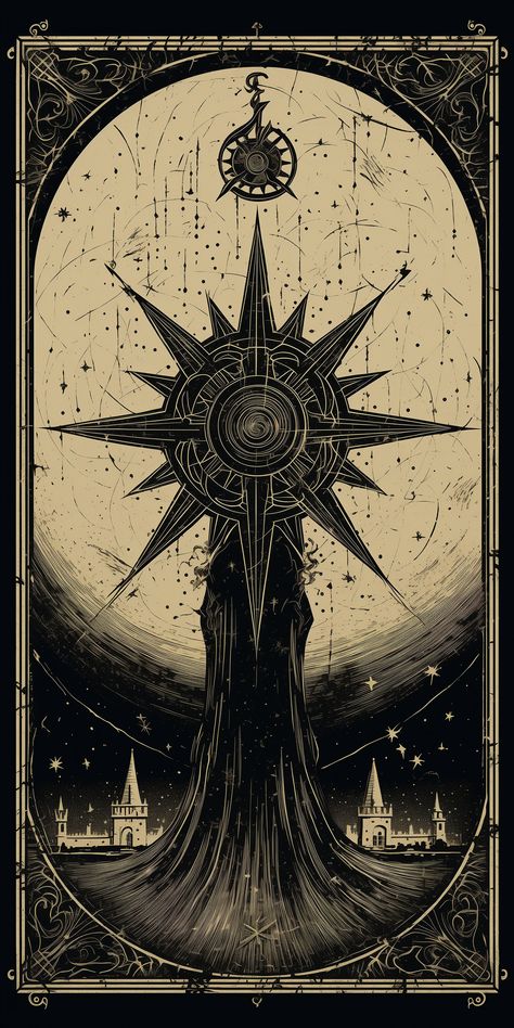 🔮 Discover an enchanting Tarot card cover design! 🌟 This captivating artwork combines symbolism and mystique, perfect for protecting your Tarot deck in style. Embrace the magic and allure of the Tarot with this stunning cover. ✨ #TarotCards #CoverDesign #TarotDeck #Mysticism #Symbolism #TarotArt #Divination #Gravure 🌌🌟🔮 Tarot Cards Arcana, Back Of Tarot Card Design, Cool Tarot Card Designs, Tarot Deck Art, Dark Magic Design, Tarot Card Back Design, Tarot Art Aesthetic, Tarot Aesthetic Dark, The Star Tarot Card Art