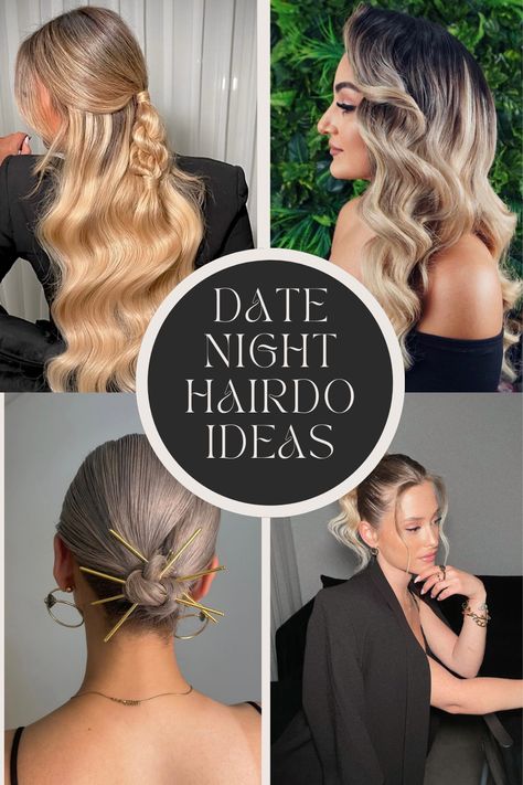 Date Night Hairstyles for a Touch of Glam : Dazzle in the Dark 32 Easy Date Night Updo, Hairstyles For Fancy Dinner, Hairstyles For Evening Gowns Night, Date Night Hairstyles Medium Romantic, Hair Styles For Gala Night, Edgy Formal Hairstyles, Fancy Dinner Hairstyles, Night Out Hairstyles Long, Hair Styles For Night Out