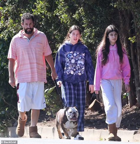 Adam Sandler dons his usual casual fashion garb and heads out on dog walk with two daughters in LA | Daily Mail Online Adam Sandler Uggs, Sadie And Sunny Sandler, Adam Sandler Daughters, Adam Sandler Sweatpants, Adam Sandler Paparazzi, Adam Sandler Outfits Spirit Week School, Sunny Sandler Icons, Sunny Sandler Outfits, Sunny Sandler 2023