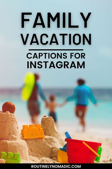 Family on beach with a sandcastle with words family vacation captions for Instagram Vacation Family Quotes, Family Vacay Captions Instagram, Beach With Family Captions, Short Vacation Captions, Family Travel Captions Instagram, Family Vacation Instagram Captions, Beach Family Quotes, Family Trip Captions For Instagram, Family Vacation Quotes Beach