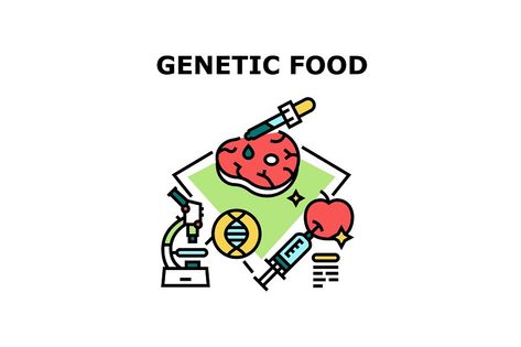 Gmo Poster, Food Collage, Genetically Modified Food, Food Vector, Color Illustration, Genetically Modified, Genetic, Vector Icons, Nutrition