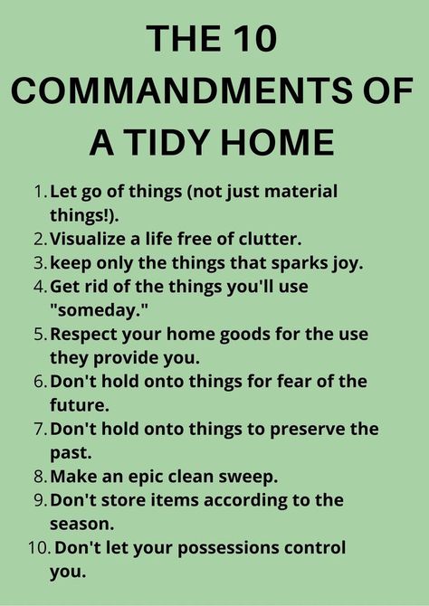 Organation Ideas, Easy House Cleaning, Cleaning Inspiration, Declutter Home, House Cleaning Checklist, 10 Commandments, Ten Commandments, Marie Kondo, Household Cleaning Tips