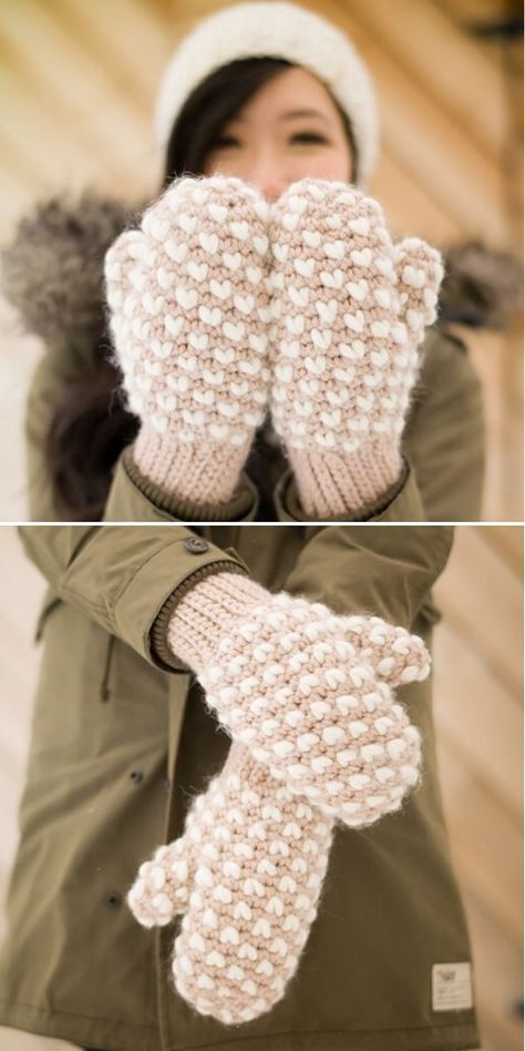 Chunky Warm Crochet Mittens. These fantastic chunky crochet mittens in the pictures below will amaze you with their bulkiness and warmth. They have a wool lining made of “thrums”, that are made strategically into the mitten so that they provide such coziness and comfiness! And they of course work up super fast as well! #freecrochetpattern #gloves #mittens Crochet Wool Mittens, Crochet Glove Patterns Free, Crochet Hat And Mittens Free Pattern, Chunky Knit Mittens Pattern Free, Chunky Crochet Mittens Free Pattern, Crochet Chunky Mittens, Mitten Crochet Pattern Free, Mittens Crochet Pattern Free, Crochet Winter Accessories