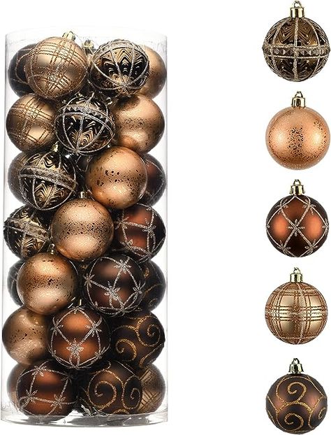 Valery Madelyn Ornaments for Christmas Trees, 35ct Bronze Copper and Gold Shatterproof Christmas Tree Decorations, 2.36 Inches Luxury Brown Hanging Ball Ornaments Bulk for Xmas Holiday Decor Bronze Ornaments Christmas Tree, Bronze And Copper Christmas Decor, Christmas Tree Copper Color Schemes, Bronze And Gold Christmas Tree, Copper And Green Christmas Tree, Christmas Tree 2025 Trends, Christmas Brown Aesthetic, Bronze Christmas Tree Color Schemes, Brown And Gold Christmas Decor