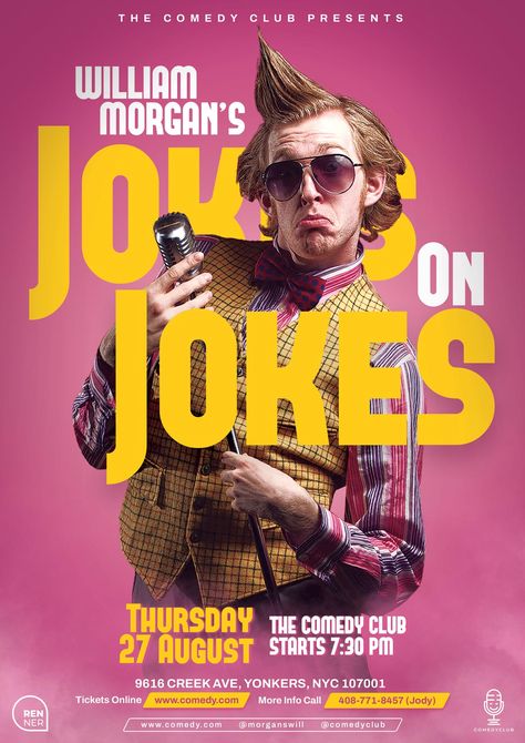 Stand Up Comedy Poster, Comedy Poster, Clown Show, Stand Up Show, Photoshop Flyer, Photoshop Tutorial Design, Movie Magazine, Movie Covers, Poster Design Inspiration