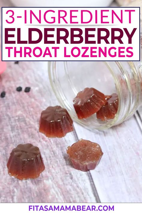 Ease a sore throat and prevent a cough with these homemade throat lozenges! These DIY cough drops are made with elderberries and honey to help soothe and reduce cough and cold symptoms (similar to these honey and lemon homemade cough drops). Don't buy cough drops, make your own! They're easy to whip up and great to have on hand during cold season! | @fitasamamabear #diycoughdrops #homemadecoughdrops #naturalremedies Diy Cough Drops, Cough Drops Homemade, Honey For Sore Throat, Elderberry Honey, Throat Lozenges, Baby Cough Remedies, Best Cough Remedy, Homemade Elderberry, Homemade Cough Remedies