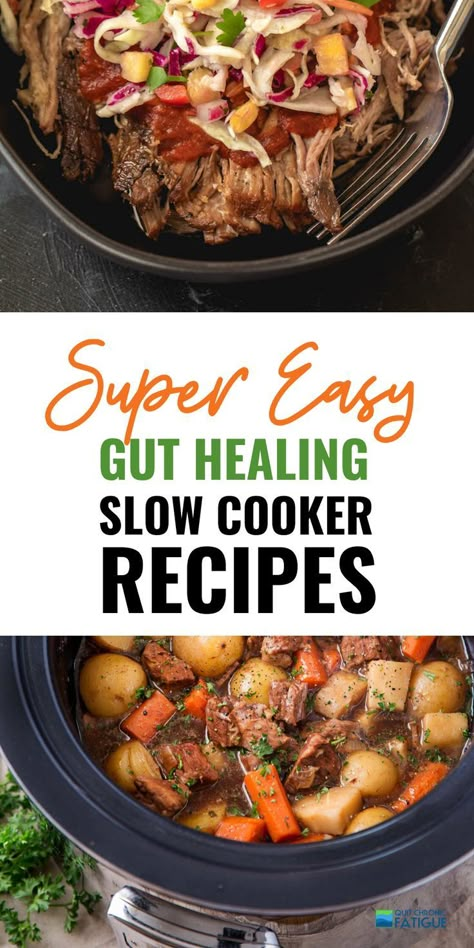 Super easy slow cooker meals and recipes for gut healing. Delicious weeknight dinner ideas you'll make over and over again.  #guthealth #healingleakygut #slowcooker #slowcookerrecipes #slowcookerhealthy #slowcookermeals Recipes For Gut Health, Easy Slow Cooker Meals, Fodmap Recipes Dinner, Weeknight Dinner Ideas, Low Fodmap Recipes Dinner, Fodmap Meal Plan, Healthy Gut Recipes, Low Fodmap Diet Recipes, Fodmap Diet Recipes