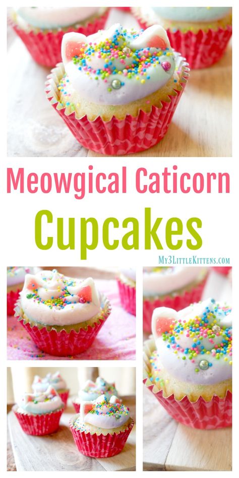 Meowgical Caticorn Cupcakes - My 3 Little Kittens Caticorn Cupcakes, Cupcakes Decoration For Kids, Confetti Cake Recipes, Cat Bday, Cupcakes For Kids, Cupcake Recipes From Scratch, Birthday Cake For Cat, Ideas Cupcakes, Cat Cupcakes