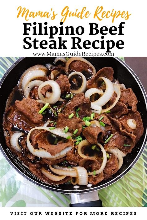 Filipino Bistek Recipe, Filipino Beef Steak Recipes, Pinoy Street Food, Beef Steak Recipe, Chicken Tocino, Bistek Recipe, Bistek Tagalog, Recipes Filipino, Filipino Food Dessert