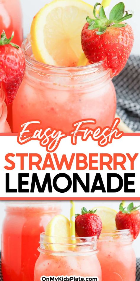 Essen, Fresco, Usa Dessert, Usa Recipes, Lemonade Homemade, Easy Strawberry Lemonade Recipe, Fresh Strawberry Lemonade, Fruits Recipes, Easy Strawberry Lemonade