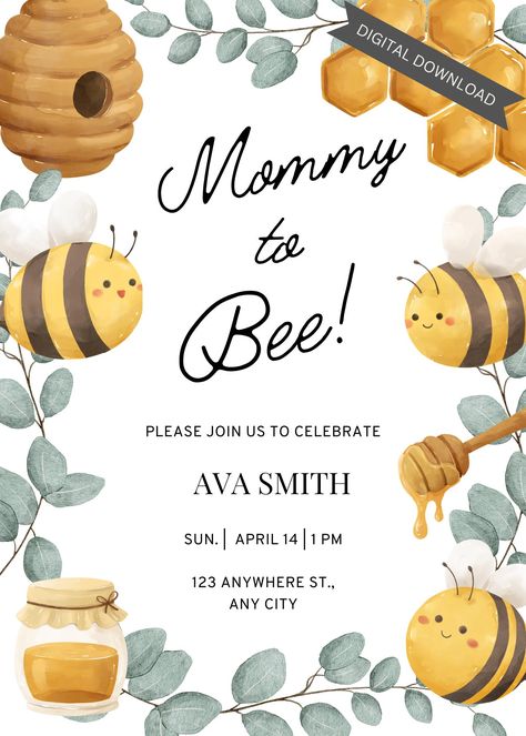 This beautiful baby shower invitation template is designed using a Mommy to Bee theme. Edit color and text to make this shower invite uniquely yours! ⭐ INSTANTLY DOWNLOAD your template after purchase and edit right from your web browser with Canva's easy-to-use editing tool! Invites are also editable through the Canva mobile app. ⭐WHAT YOU RECEIVE -You will receive a file including the template link which will give you the opportunity to edit in Canva.  -Canva requires a login to use templates b Bee Baby Shower Invitations, Sunflower Theme, Bee Baby Shower Theme, Mommy To Bee, Diy Bebe, Bee Baby, Bee Baby Shower, Invitation Baby Shower, Invite Template