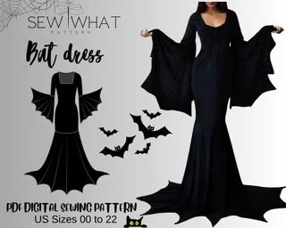 Sewwhatpattern - Etsy Canada Diy Goth Costume Halloween, Halloween Couture Fashion, Alt Sewing Patterns, Batwing Sleeve Dress Pattern, Alt Sewing Projects, Bat Dress, Batwing Sleeve Dress, Witchy Dress, Cute Sewing Projects