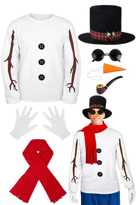 Frosty Costume, Snowman Carrot Nose, Christmas Toyland, Snowman Costume, Christmas Dress Up, Costume For Men, Christmas Fits, Winter Parties, Christmas Clothing