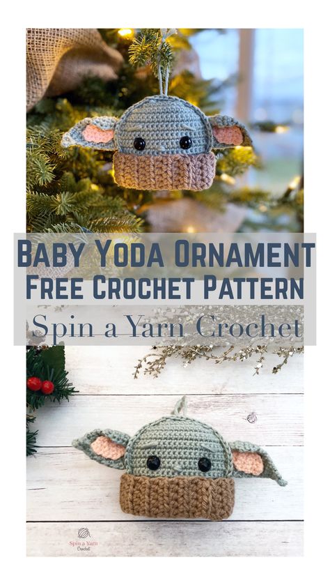 A free crochet pattern from Spin a Yarn Crochet Yoda Ornament, Star Wars Crochet, Crochet Ornament Patterns, Confection Au Crochet, Crochet Geek, Crochet Xmas, Crochet Christmas Decorations, Crochet Ornaments, Crochet Simple