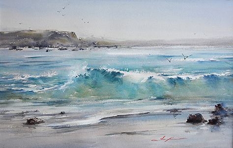 Seascapes Art, Watercolor Wave, Watercolor Water, Canvas Painting Ideas, Watercolor Ocean, Watercolour Inspiration, Wave Painting, Sea Painting, 수채화 그림