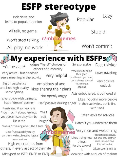 Isfp Relationships Match, Mbti Stereotypes Vs Reality, Istj Esfp Relationship, Esfp Personality Type, Esfp X Istj, Esfp Relationships, Esfp Characters, Infj Esfp, Esfp Istj