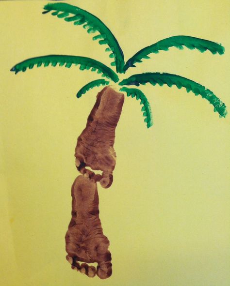 Palm-Tree Foot-Print Art Beach Art Diy, Palm Tree Crafts, Hawaiian Crafts, Baby Art Projects, Footprint Crafts, Toddler Arts And Crafts, Hand Prints, Tree Craft, Footprint Art