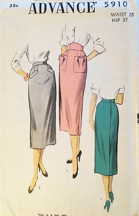 Advance 5910, long pencil skirts Couture, Fashion Construction, Sewn Clothes, 50s Patterns, Future Clothing, Women's Sewing Patterns, Advance Patterns, Fashion Model Sketch, Vintage Vogue Patterns