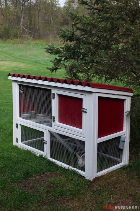 DIY Rabbit Hutch Plans - Free Plans | rogueengineer.com #RabbitHutch #OutdoorDIYplans #diyprojects #diyideas #diyinspiration #diycrafts #diytutorial #rabbits #rabbithouses #hutch Bunny Hutch Diy Outdoor, Wallpaper Rabbit, Rabbit Aesthetic, Drawing Bunny, Rabbit Hutch Plans, Diy Rabbit Cage, Aesthetic Bunny, Diy Rabbit Hutch, Diy Guinea Pig Cage