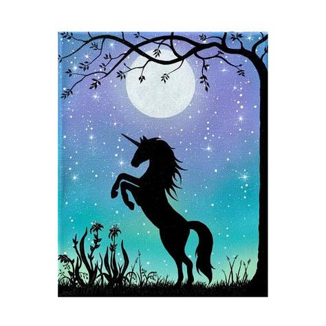 Full Moon And Stars, Stars Glow In The Dark, Painting Moon, Unicorn Painting, Original Canvas Painting, Silhouette Painting, Canvas Painting Tutorials, Moon Painting, Digital Paintings