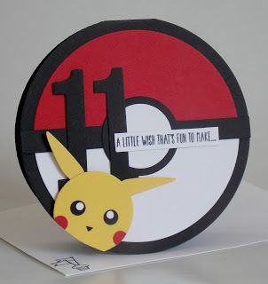 Hello there! I wanted to pop in quick and share the birthday card I made for Gabe's 11th birthday-yes, 11th! Doesn't seem possible! I've b... Pokemon Birthday Cards Handmade, Pokemon Birthday Card, Cuttlebug Ideas, Pokémon Birthday, Pokemon Diy, Punch Art Cards, Owl Punch, Pokemon Birthday Party, Homemade Birthday Cards