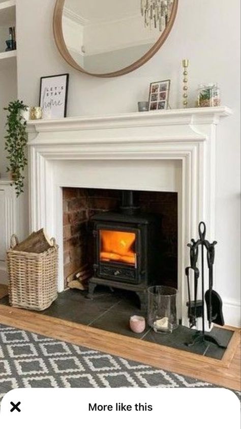 Brick Fireplace Log Burner, Farrow And Ball Living Room, Exposed Brick Fireplaces, Log Burner Living Room, Georgian Fireplaces, Victorian House Interiors, Fake Fireplace, Snug Room, Living Room Themes