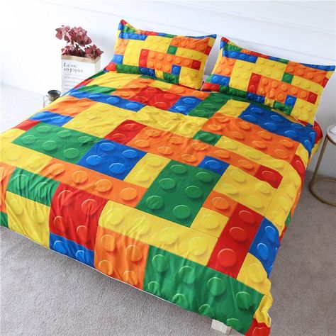 Lego Themed Bedroom, Marble Duvet Cover, Kids Twin Bed, Side Pillow, Green Duvet, Green Duvet Covers, Quilt Comforter, Boys Bedding, Brick Design