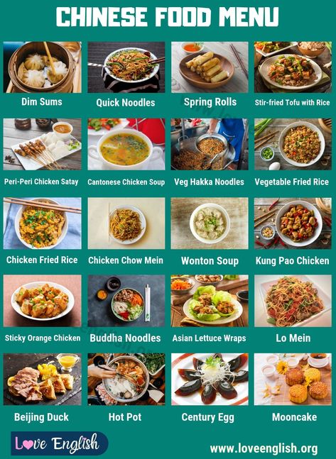 Chinese Food Chinese Food Names, Food Names In English, Chinese Lunch, Chinese Dishes Recipes, Chinese Food Menu, Traditional Chinese Food, Cooking Recipes In Urdu, Culinary Cooking, Food Vocabulary