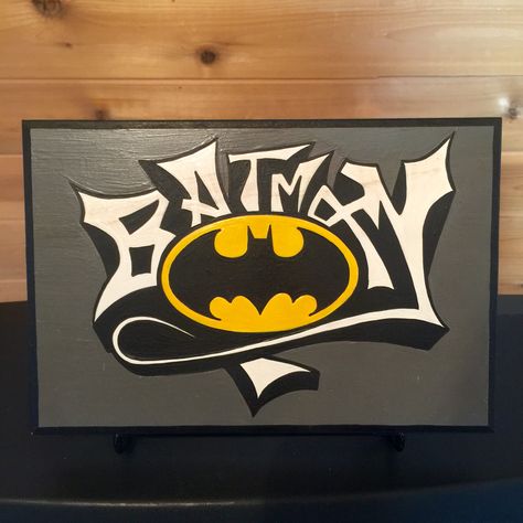 Batman Drawing Aesthetic, Batman Logo Painting, Batman Parking Spot Painting, Batman Easy Painting, Batman Graffiti Art, Bat Man Painting, Batman Crafts For Boyfriend, Diy Batman Gifts, Batman Painting Ideas