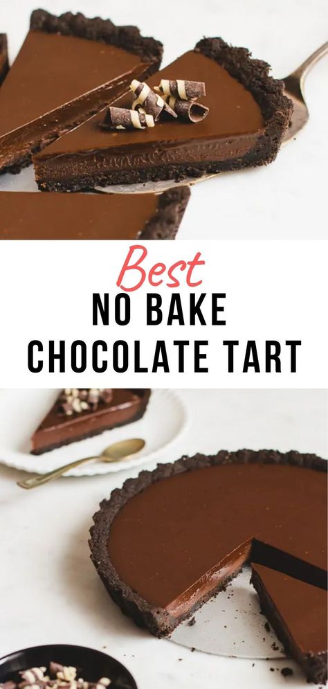 Chocolate Tart Decoration Ideas, No Bake Tart Crust, Chocolate Tart Cake, No Bake Chocolate Tart Recipe, Tart Recipes Chocolate, No Bake Chocolate Desserts Easy, Easy Tarts Desserts, No Bake Tarts, Chocolate Crostata