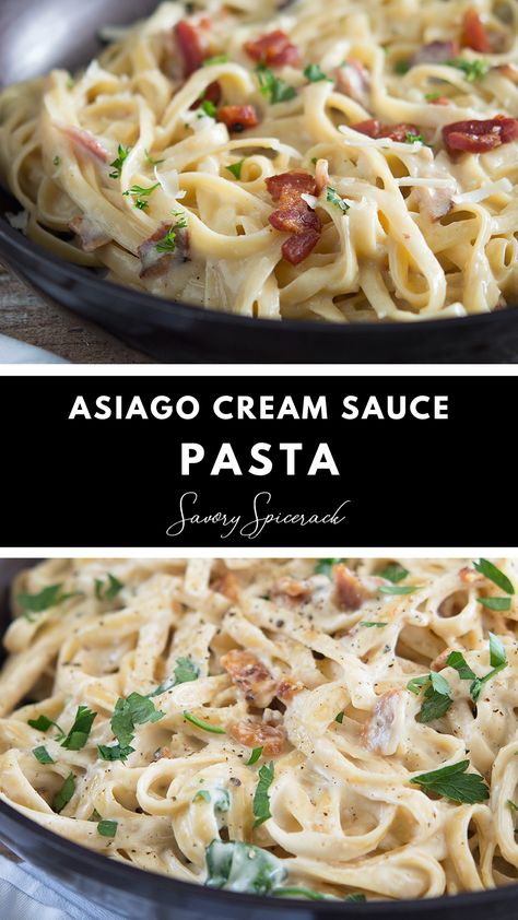 Asiago Cream Sauce Pasta Asiago Pasta, Asiago Cream Sauce, Cream Sauce Pasta, Cream Sauce Recipes, Sauce Pasta, Asiago Cheese, Tasty Pasta, Asiago, Creamy Pasta