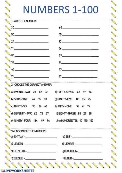 Numbers 1-100: Numbers worksheet pdf Number Words Worksheets, Number Names, Worksheets For Class 1, Spanish Numbers, Numbers 1 100, Numbers Worksheet, English Activities For Kids, Tracing Worksheets Preschool, English Exercises