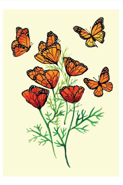 Monarch Butterfly Drawing, Monarch Butterfly Painting, Monarch Butterfly Art, Monarch Tattoo, Monarch Butterflies Art, Golden Poppies, Michigan Tattoos, Metamorphosis Art, Monarch Butterfly Tattoo