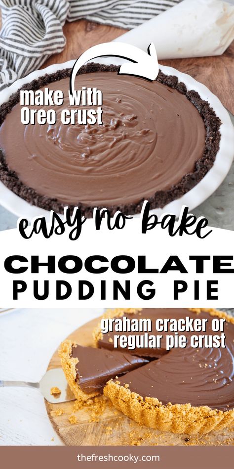 Make this easy, no bake chocolate pudding pie recipe today! Great for the holidays, or special occasions. Homemade chocolate pudding in your favorite crust! Get all the tips for the best chocolate pudding pie! A Pioneer Woman copycat recipe. Chocolate Pudding Pie Easy Jello, Pudding Pies No Bake, Chocolate Pie Easy Pudding, Chocolate Pudding Pie Easy, No Bake Chocolate Pudding Pie, Jello Chocolate Pudding Pie, No Bake Chocolate Pie, Chocolate Pudding Pie Recipe, Baked Chocolate Pudding