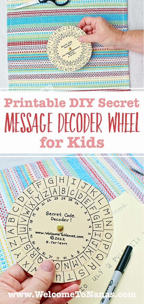 Kids can make their own DIY secret spy decoder wheel for writing and decoding secret messages. Use the free printable and make a secret code! #WelcometoNanas #MessageDecoder #DIYDecoderWheel #SecretMessageDecoder Spy Decoder, Decoder Wheel, Spy Gadgets Diy, Decoding Activities, American History Homeschool, Spy Birthday Parties, Detective Party, Diy Mail, Rainy Afternoon