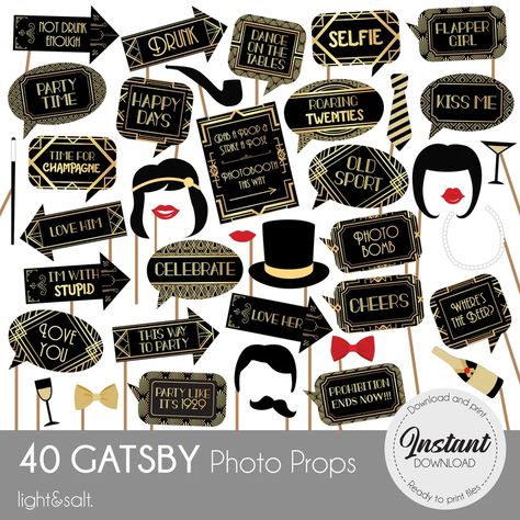 Gatsby Photo Booth Props 1920s Photo Props Great Gatsby - Etsy Australia Gatsby Photo Booth, 1920 Party, Photobooth Sign, Great Gatsby Themed Wedding, Party Like Gatsby, Art Deco Party, 1920s Photos, Fitzgerald Quotes, 20s Party