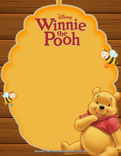 Pooh Invitations Birthday, Pooh Party Ideas, Winnie The Pooh Birthday Invitations, Pooh Decorations, Winnie The Pooh Invitations, Baby Birth Cards, Pooh Invitation, Birthday Party Invitation Wording, Deco Disney