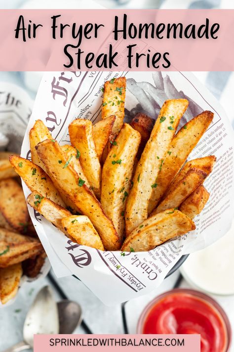 Homemade Steak Fries, Air Fryer Steak Fries, Air Fryer Fries, Fried Steak Recipes, New Air Fryer Recipes, Air Fryer French Fries, Air Fryer Steak, Homemade Fries, Air Fryer Cooking Times