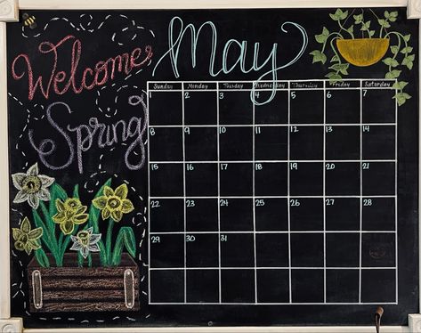 May Chalkboard Calendar, Whiteboard Calendar Ideas, Chalkboard Calendar Ideas, Calendar Chalkboard, Chalkboard Wall Calendars, Calendar Doodles, Calendar Decal, May Calendar, Chalkboard Wall Art