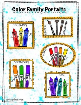 A perfect companion to my Color Family Portraits worksheet, this image can be enlarged to print posters in many sizes. This poster also shares the same border and background as some other posters in my shop, making it easy to coordinate your classroom. This provides a cute and fun way to teach young students the basic color families to use in their artwork. Cute Art Supplies, Cozy Classroom, Color Families, Family Printables, School Art Activities, Art Classroom Decor, Arts Integration, Virtual Classroom, Elements And Principles