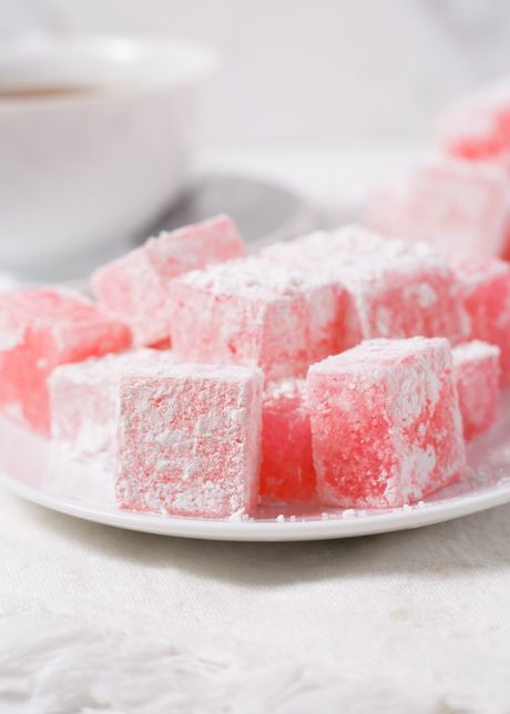 Rosewater Turkish Delight | Redpath Sugar Rose Turkish Delight Recipe, Turkish Drinks, Pink Food Coloring, Turkish Tea, Turkish Delight, Red Food, Turkish Recipes, Candy Recipes, Rose Water