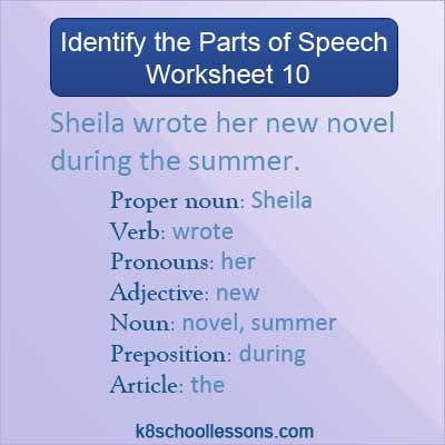 Identify the Parts of Speech Worksheet 10 Parts Of Speech Worksheet, Free English Worksheets, Proper Nouns, Essay Tips, A Sentence, English Worksheets, Parts Of Speech, Writing, 10 Things