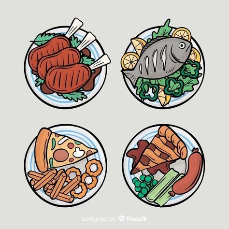 Fish Food Illustration, Fish Food Drawing, Cartoon Food Drawings, Dishes Drawing, Food Drawing Easy, Fish Pizza, Drawn Food, Japanese Food Illustration, Food Illustration Design