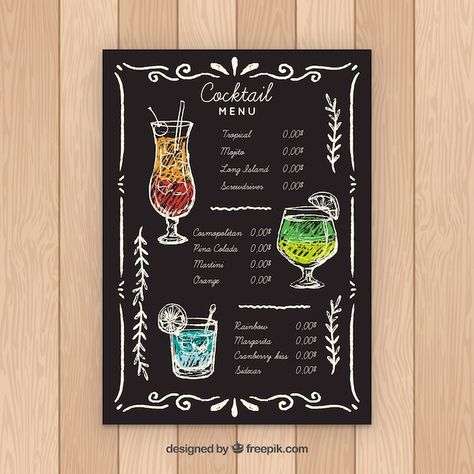 Cocktail menu template in blackboard sty... | Free Vector #Freepik #freevector #cocktail-menu #alcohol-menu #drink-menu #bar-menu Bar Chalkboard Ideas, Blackboard Menu, Cocktail Restaurant, Drink Menu Design, Menu Board Design, Colorful Restaurant, Smoothie Menu, Menu Sans Gluten, Tea Restaurant