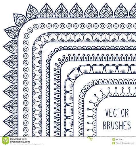 Batik Drawing, Drawing Borders, Line Border, Doodle Borders, Arte Doodle, Border Vector, Mandala Doodle, Vector Brush, Page Borders Design