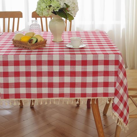 PRICES MAY VARY. Linen Style Fabric: Made from woven textured cotton linen blend fabric, medium thickness and density tablecloth are soft, non-slip and wrinkle-free, not easy to scratch. Not only protect your table effectively, but also has a good drape effect Classic Gingham Style: Gingham pattern is elegant and versatile, creates the warm farmhouse look, edged in cute tassels for a refined finish and playful touch to your decor! Different colors plaid with a variety of decorating styles simple Gingham Table Cloth, Warm Farmhouse, Coffee Table Cover, Picnic Tablecloth, Checkered Tablecloth, Plaid Tablecloth, Gingham Fashion, Outdoor Tablecloth, Italian Dinner